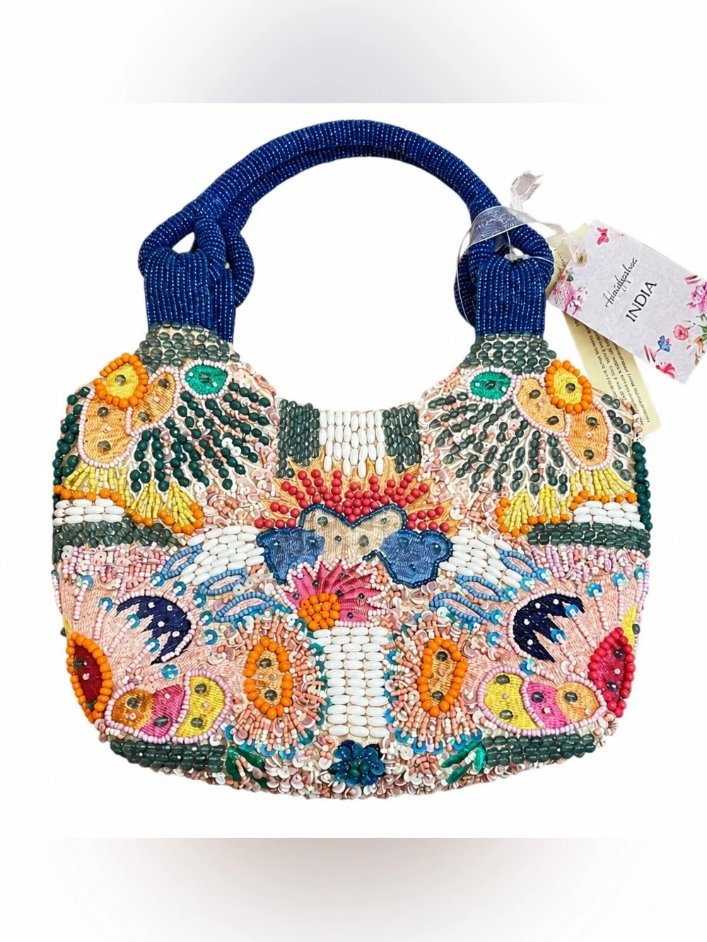 Handcrafted in India Colorful Beaded Floral Mini Hobo Bag